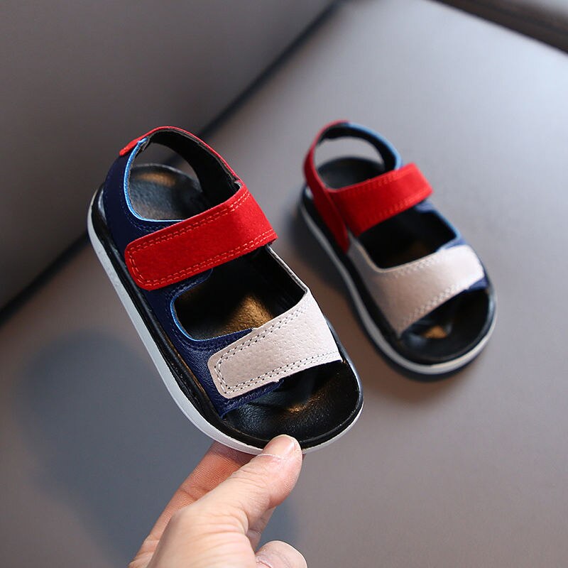 Barn sommarskor småbarn halkskyddade babysandaler pojkar andas mjuka strandtofflor barn skor i koreansk stil 2-6t: 1 / 29( innersula 18.0cm)