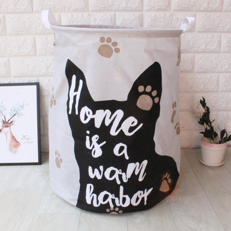 Cute Cat Dog Paw Large Folding Laundry Basket Cartoon Cat Storage Barrel Cotton Linen Dirty Clothes Hamper Toys Storage Basket: E