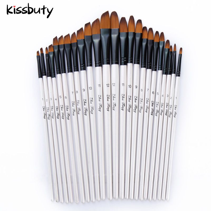 JOWOART 10 Pz Nylon Linea Dei Capelli Disegno Pennello Stroke Molto Fine Pittura A Olio Pigmento Acrilico Gouache Pittura Acquerello Lungo Palo di Legno Penna