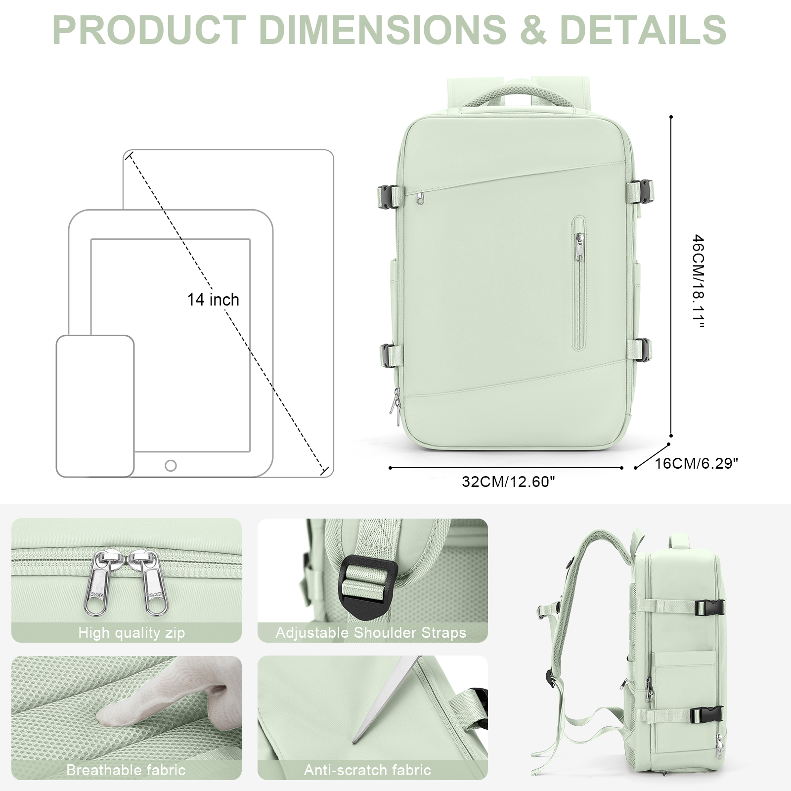 Beste Handbagage Rugzak Vlucht Goedgekeurd, Reis Rugzak Cabine Vliegtuig 40X30X15, Grote Reis Rugzak Voor Vrouwen Mannen