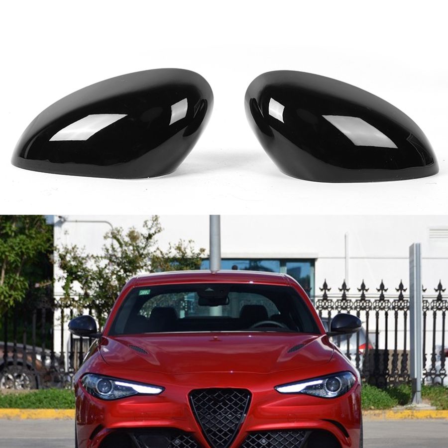 2pcs Side Rearview Mirror Cover Decorative Housing Fit for Alfa Romeo Giulia Piano Black Car Styling