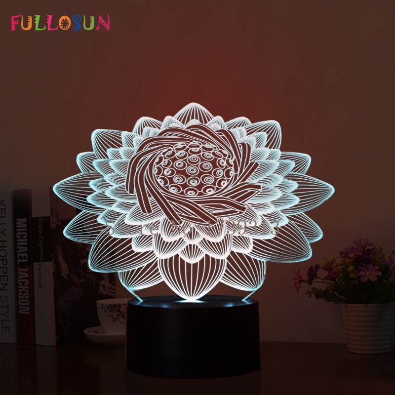 Mooie 3D LED Lotus Flower Lamp USB 3D LED Night lichten 7 Kleuren Touch Bureaulamp als Kids Slaapkamer 3D lichten
