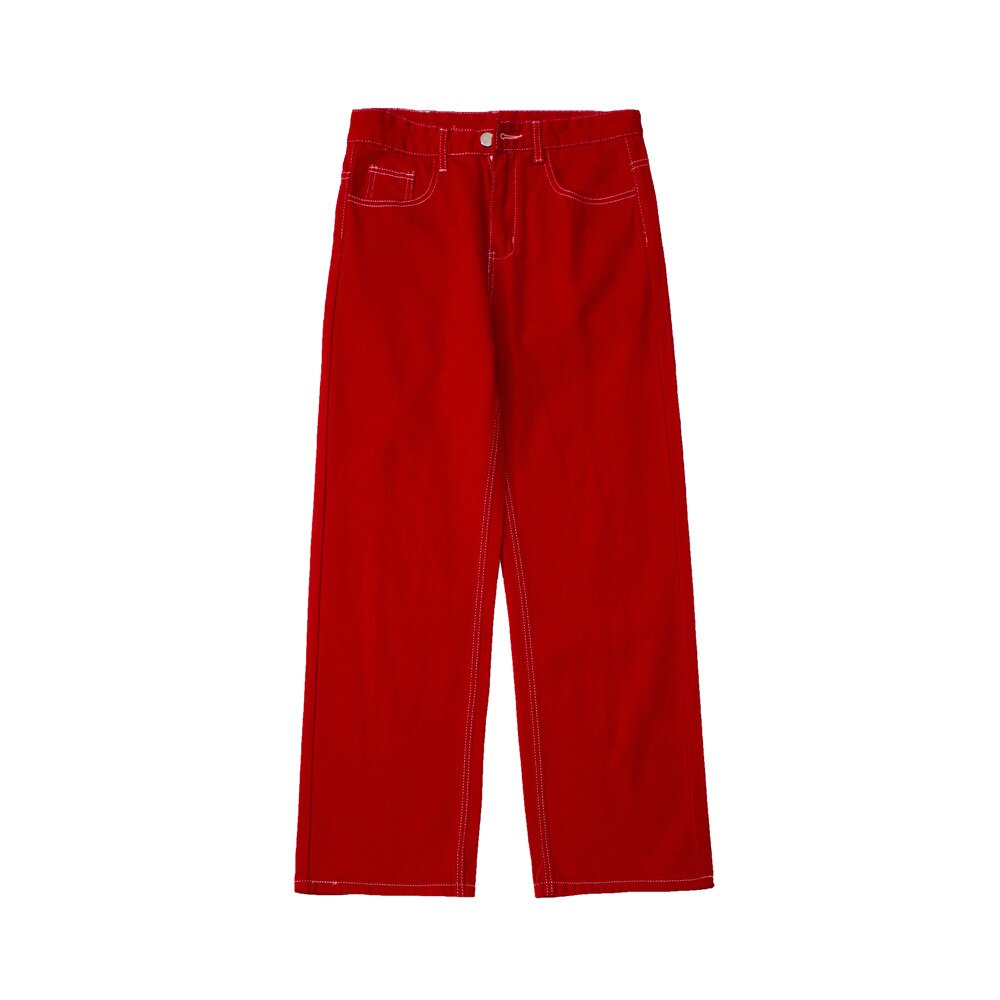 Stitch denim bukser herre high street wide leg bukser streetwear løse jeans casual bukser mænd: Rød / Xl