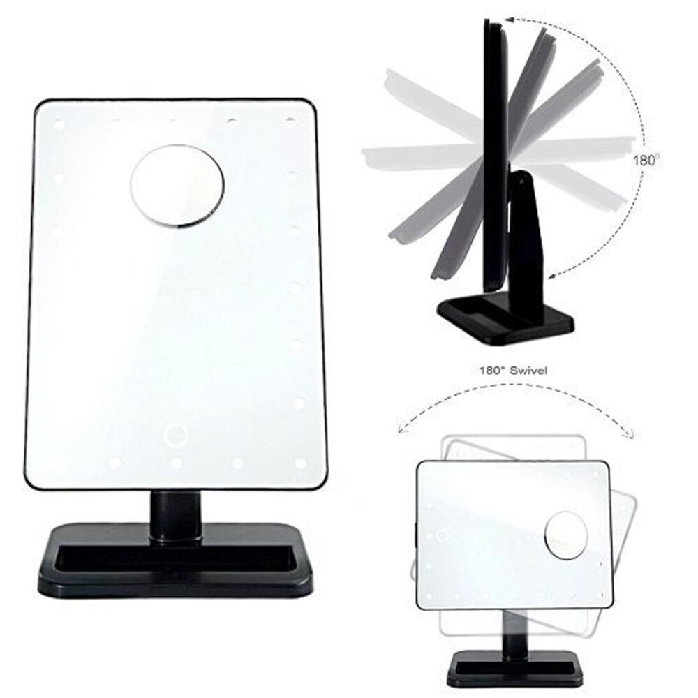 Lámpara de sobremesa ajustable con aumento de 10x y 20 LED, espejo con pantalla táctil LED iluminada, espejo para maquillaje, espejo giratorio 180 luminoso