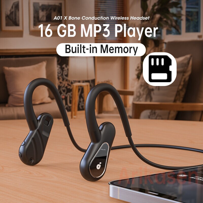 Music Player Wireless Headphones MP3 Bluetooth-Compatible Bone Conduction Open Ear Sweatproof Wireless Earphone with Microphone