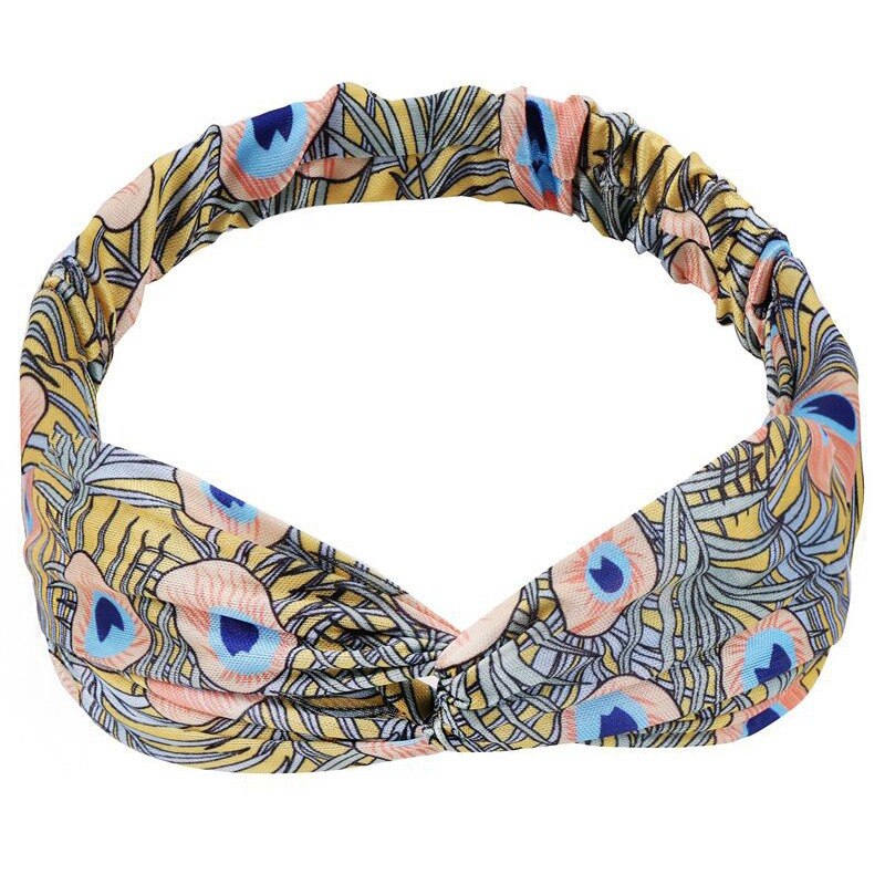 Bohemian Girls Hairband Hair Accessories Print Headbands Vintage Women Headband Cross Top Knot Elastic Hairband Soft Bandanas: Color-19