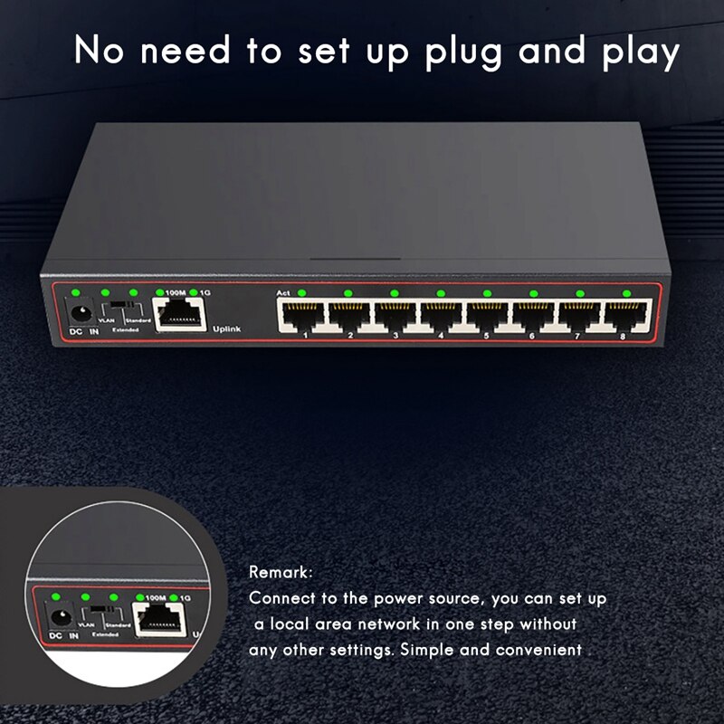Interruptor de 9 puertos Gigabit, conmutador Ethernet de red, 100/1000Mbps, enchufe de la UE