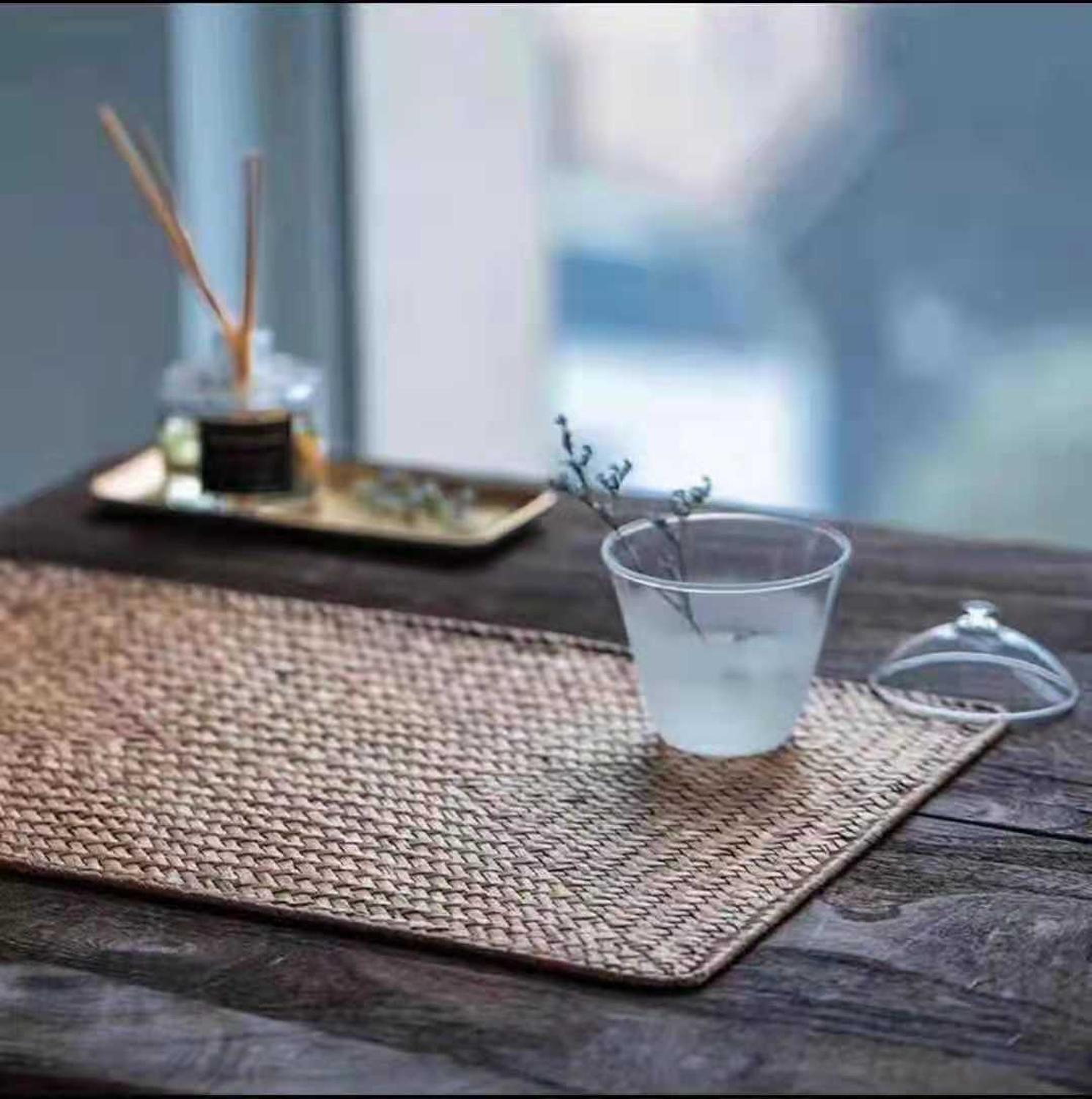 Geweven stro placemats tafelmatten voor eettafel warmte-isolatie pannenlap rechthoekige onderzetters koffiedrank thee kopje onderzetter
