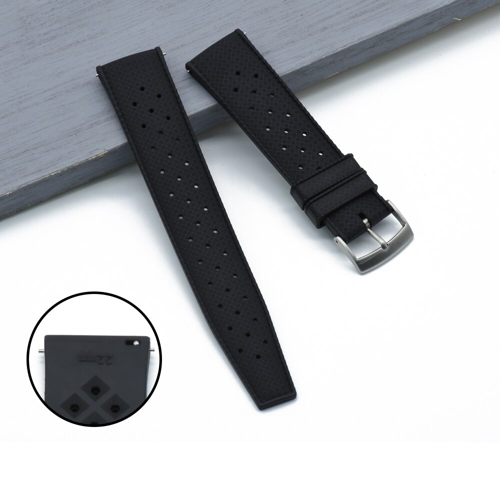 22mm urremme i tropisk silikongummi 20mm udskiftning til seiko srp 777 j 1 urrem dykker vandtæt armbåndsrem til mænd: Nyt sort nr .1 / 20mm