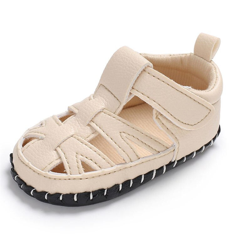 Novo bebê menino infantil verão sandálias brancas sola de borracha macia ao ar livre conforto tênis casuais da criança do bebê primeiros caminhantes sapatos: Bege / 0-6 meses