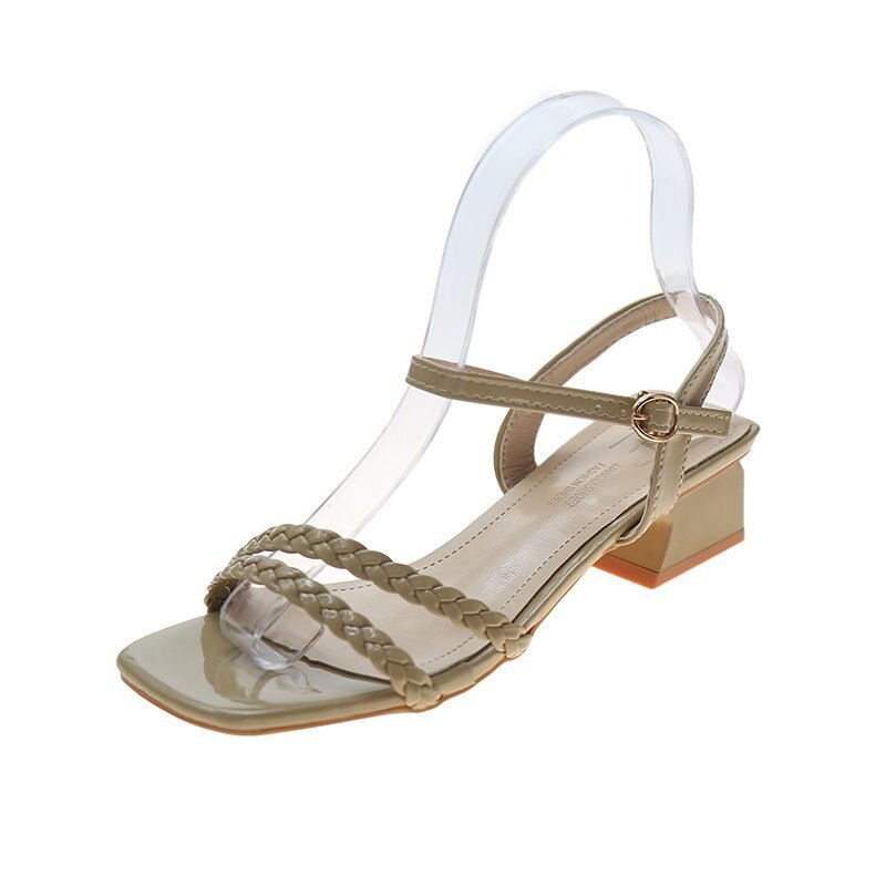 Zapatos de tacón alto con punta abierta para mujer, calzado de vestir, náuticos, de boda, informales, 5CM, para verano,: Caqui oscuro / 38