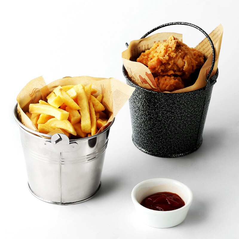 Mini Snack Bucket Portable Ice Bucket French Fries Container For Party Wedding Stainless Steel American French Fries Bucket