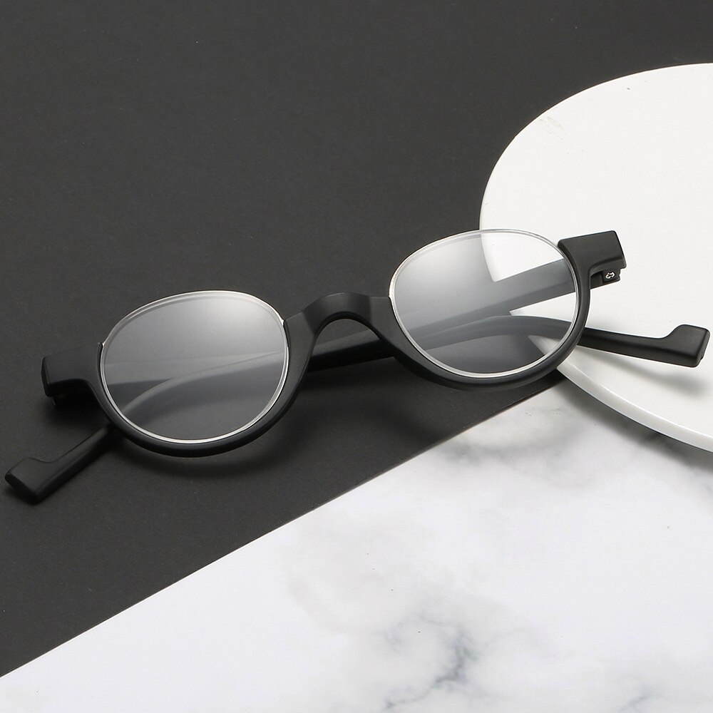 Gafas de lectura redondas de media llanta, lentes para presbicia invertidas, lupa Anti luz azul, lector de ordenador: +300 / black
