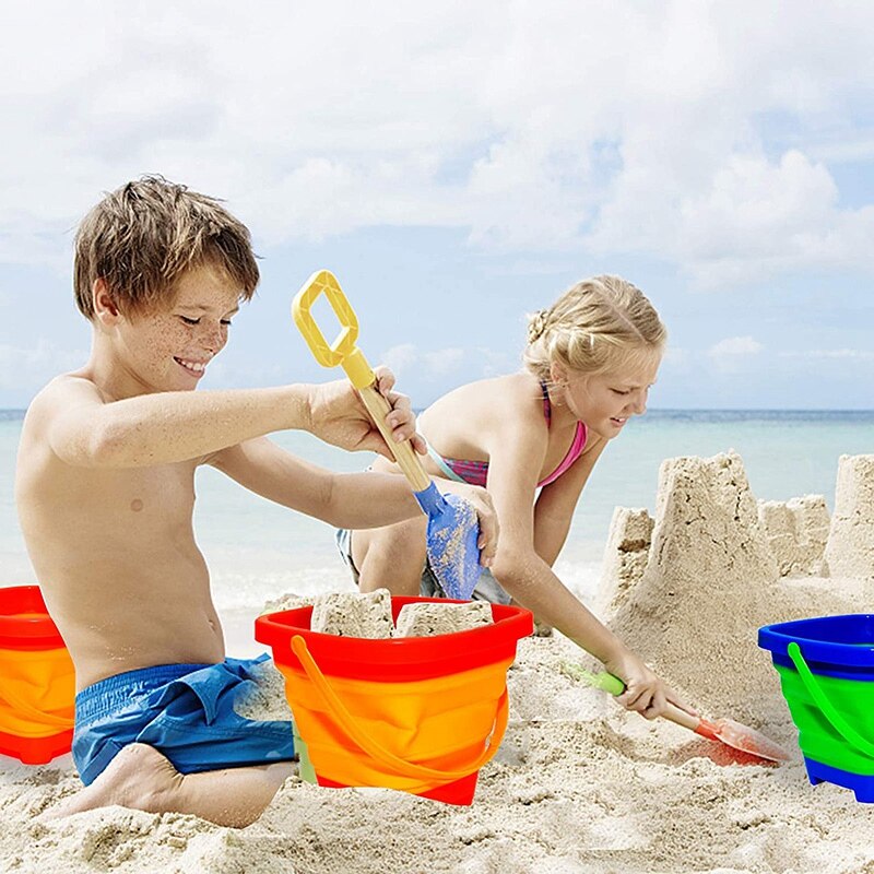 Beach Bucket and Sand Shovel Set,Kid&#39;s Beach Toy,2L Foldable Portable Beach Bucket,for Children to Play on the Beach