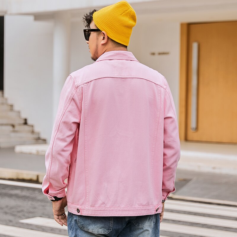 Oversized men's denim jacket in autumn Pink denim jacket men spring and autumn men's oversized denim jacket
