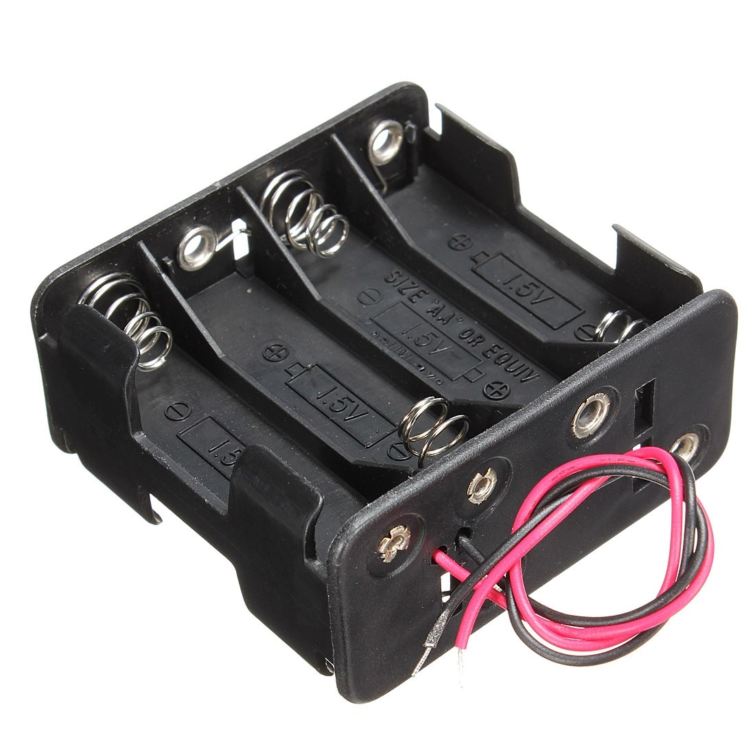 Plastic 12 Volt 12V Battery Clip Slot Storage Holder Box Case 8 AA Batteries Stack 6 Leads Wire