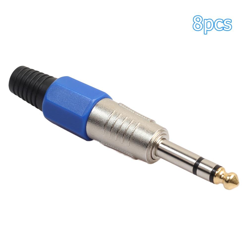 8 Stuks Vergulde 6.35Mm Male 1/4 In Jack Plug Abs Blue Shell En Vergulde Plug Audio connector Solderen Adapter Blauw