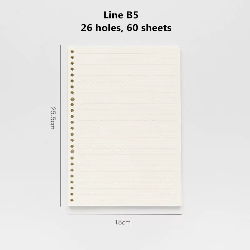 Minkys 60 ark  b5 26 ringar lösa anteckningsböcker diy linje / rutnät / cornell agenda separator sida skolpapper: Linjepåfyllningspapper
