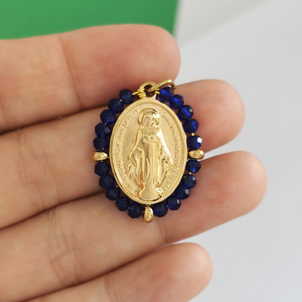 QMHJE-collar con colgante de la Virgen María para mujer, gargantilla, cadena de cuentas, Color dorado y plateado, joyería colorida de arcoíris de acero inoxidable