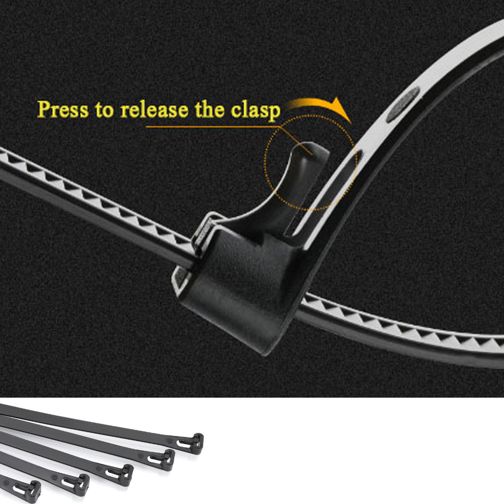 Genanvendelige bindebånd udløselige bindebånd justerbare nylon kabel lynlåse 100 pak kabelhåndtering 50 lbs trækspænding