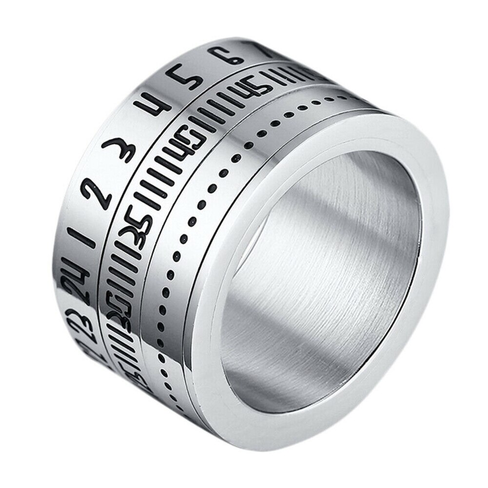Roterende ring titanium stål arabiske tal kalenderur ring mænd ring smykker sundhed 99: Sølv