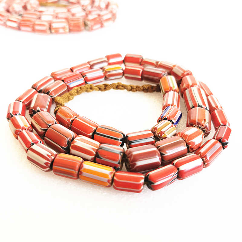 Rød strip tønde safron perler strand halskæde nepal hånd antik handel lampwork perler tnl 368
