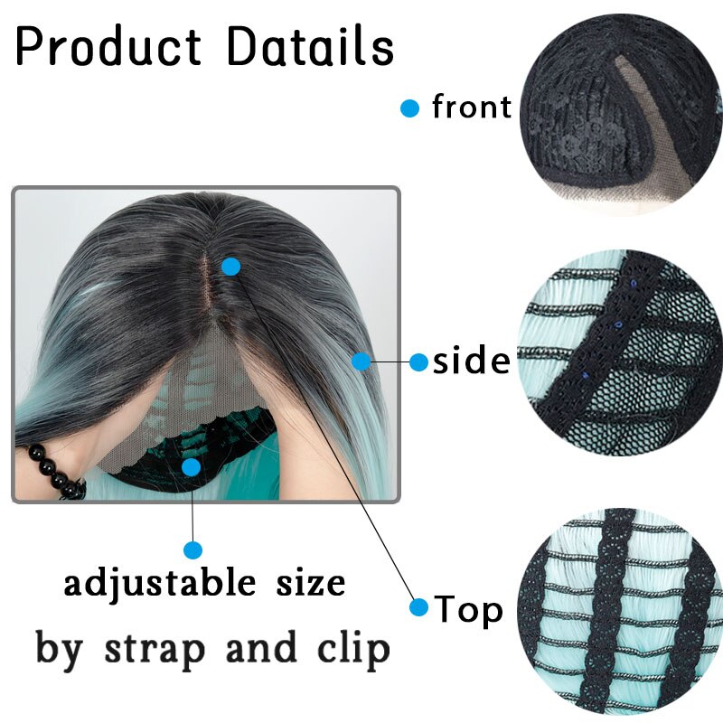 Lace Front black Wig 28 inch Long wavy ombre Blue african american Synthetic Wigs For Black Women 2 COLOUR