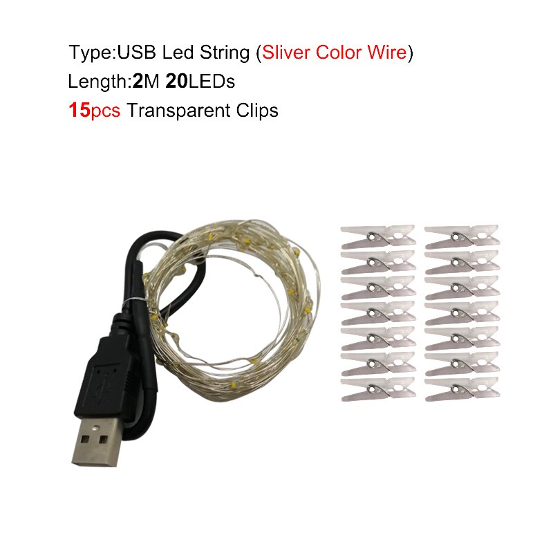 2M/5M/10M USB LED Lichterkette draussen Girlande für Foto Zauberstab Dekor Gebühr Clips lichter Kette Batteriebetriebene Weihnachtsbeleuchtung: Blau / 80w