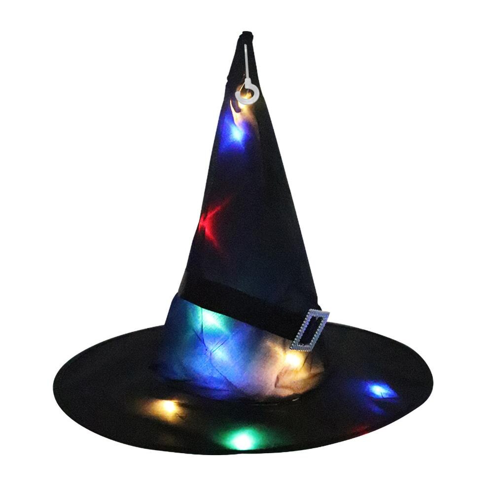 Stil halloween hekse hat med led lys glødende hekse hat hængende halloween indretning suspension træ glødende hat til børn: Sort
