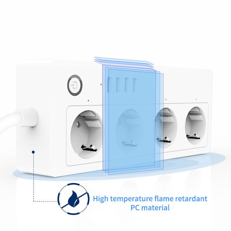 Wifi smart strømskinne intelligent stikkontakt 4 ac uttak 4 usb-ladeporter stemmefjernkontroll alexa ekko google assistent 16a