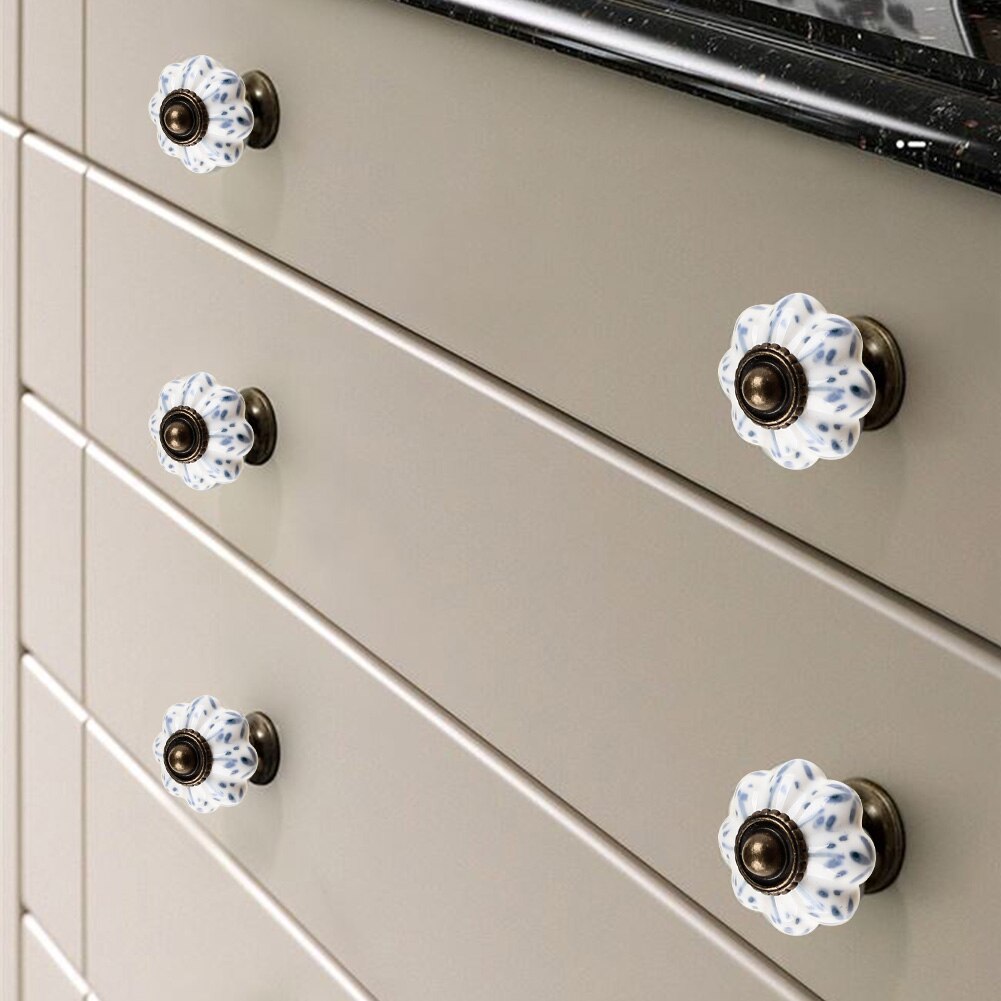 Poignée de meubles Vintage boutons de porte potiron céramique armoire poignées meubles tiroir placard cuisine tirer poignée 11 couleurs