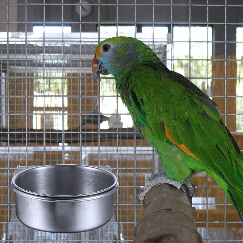 3-Piece Bird Feeder Cup Stainless Steel Parrot Feeder Cup Animal Cage Water Food Bowl S
