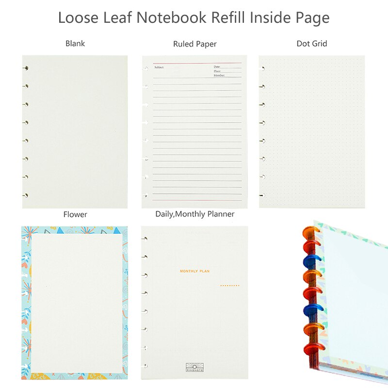 A5 Notepad Inner Paper Mushroom Hole Loose Leaf Notebook Refill Inside Page Binder Inner Page To Do List Line Grid Inside Paper