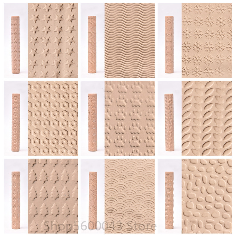Large Wooden Texture Mud Rolling Mud Board Printing Embossing Stick Wood Grain Rolling Mud Pin Clay Sculpture Modeling Tools