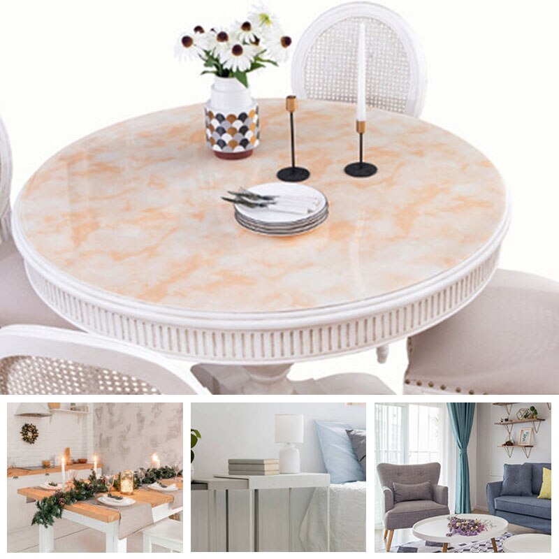 Dia 60cm Round PVC Waterproof Tablecloth Plastic Oilproof Table Cloth Soft No-wash Table Cloth For Home Kitchen Decor
