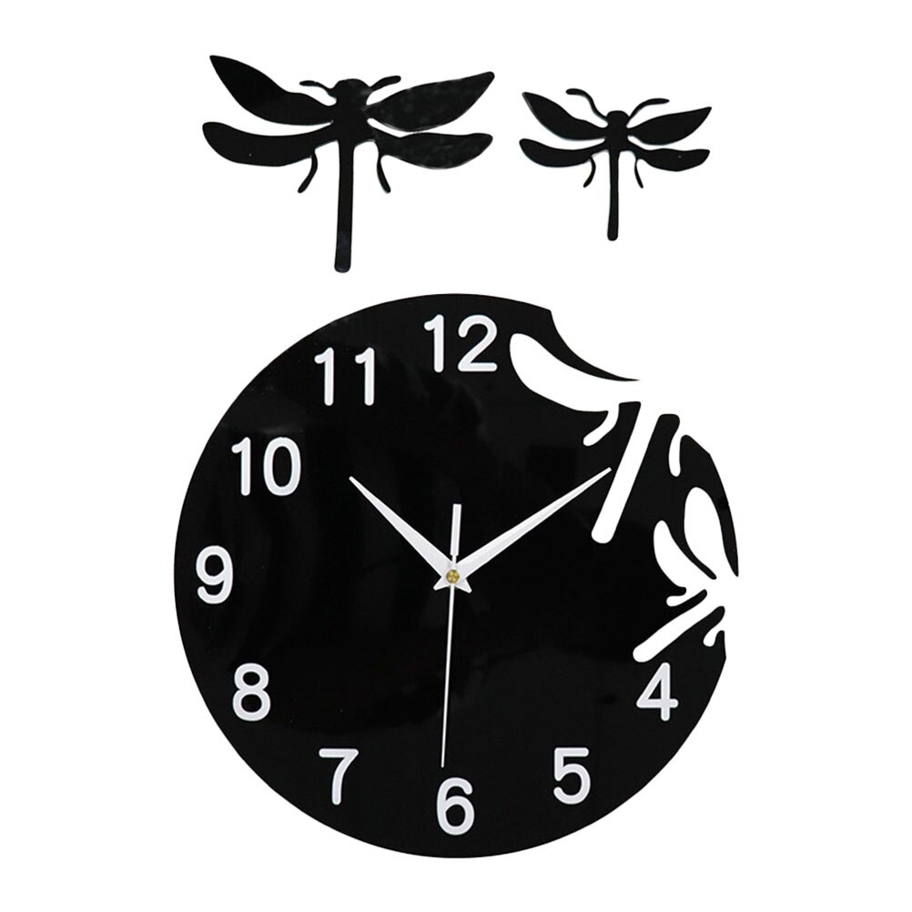 1 Set Acrylic Dragonfly Clock 3D Clock Ornament Art Wall Hanging Clock Living Room Decor: Default Title