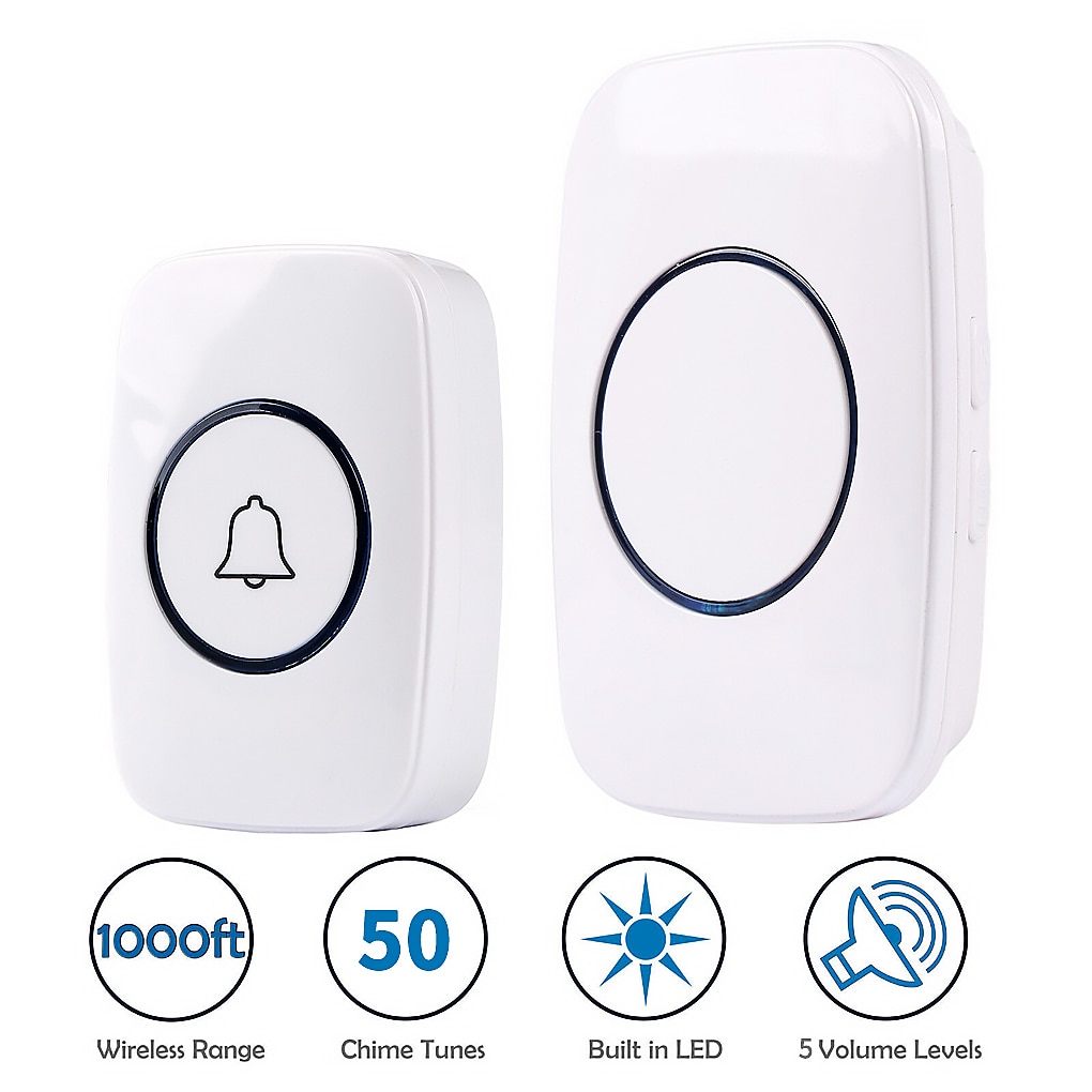 110DB Wireless Doorbell Waterproof home Door Bell battery 1 button 1 2 3 Receiver: White
