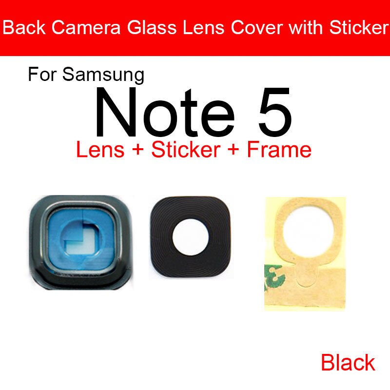 Back Rear Camera Glass Lens With Sticker Glue For Samsung Galaxy Note 3 4 5 Camera Lens Cover Flex Ribbon Replacement Parts: black Note 5