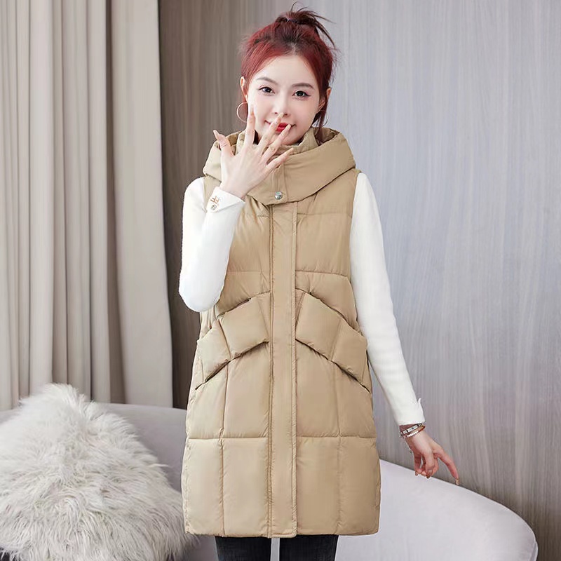 Detachable Hooded Cotton Vest For Women Autumn Winter Jacket Korean Mid Length Vest Sleeveless Jacket Female Waistcoat Tank Tops: XXXL / Blue