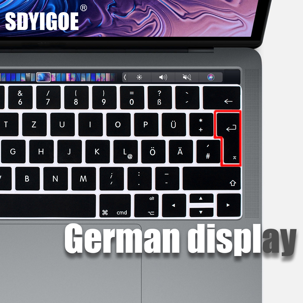 German Laptop Silicone Cover Laptop cover For macbook air 13 pro15 touchbar 11" Keyboard cover Dust-proof silicone keyboard case