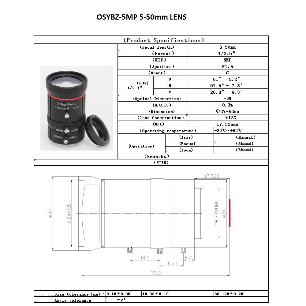 CCTV Camera 5-50mm 1/2.5' HD 5.0MP Varifocal Industrial vision Lens Manual Zoom Focus C/CS Mount