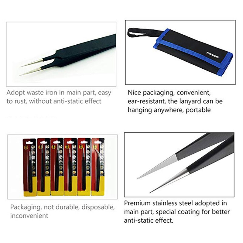 6/10Pcs Esd Pincet Tool Set Hoge Antistatische Tip Gebogen Rechte Nipper Reparatie Tool Kit Multifunctionele Pincet
