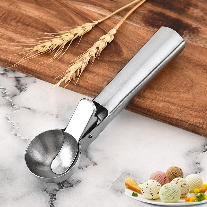 Ice Cream Scoops Stainless Steel Ice Cream Handle Spoon Easy to Trigger Kitchen Gadgets Accessories IQ6