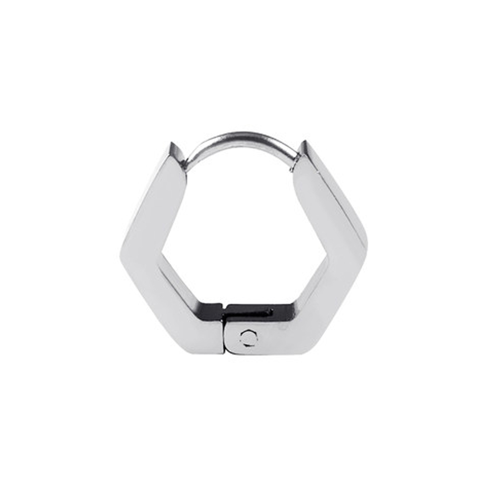 Mode Gothic Driehoek Vierkante Unisex Punk Rock Rvs Mannen Vrouwen Oor Stud Oorbellen Doorboord Push-Back Ear Plug gesp: Single / Hexagon Silver