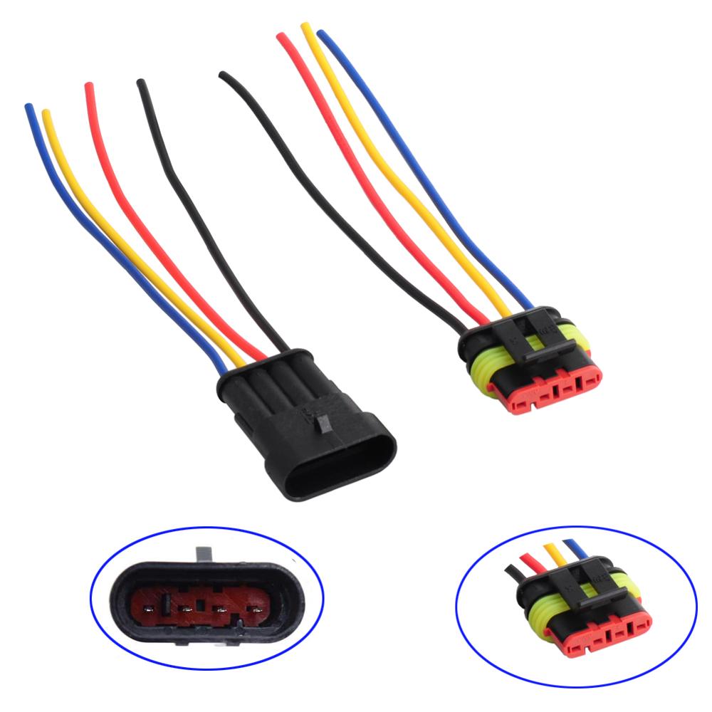 5 set 4 -polig bil vattentät elkontakt hane och hona, automatiska elektriska ledningskontakter med kabel för bil, lastbil. marin