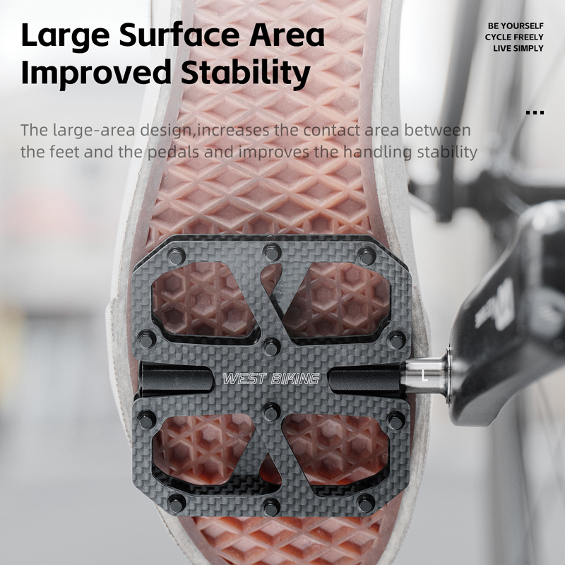 WEST BIKING Ultralichte koolstofvezelpedalen 3-lager fietspedalen Arbeidsbesparende antislip MTB-wegfietspedaalaccessoires