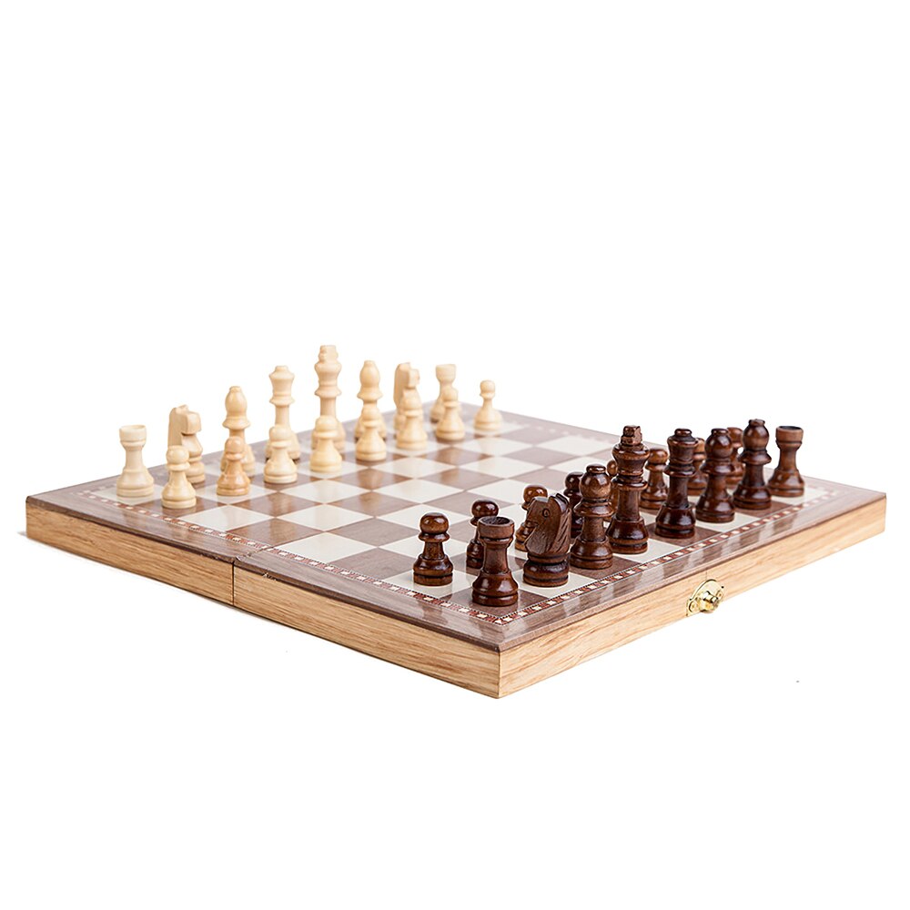 Wooden Chess Set Folding Large Board Pieces Interior For Storage Portable Travel Board Game Set For Kid