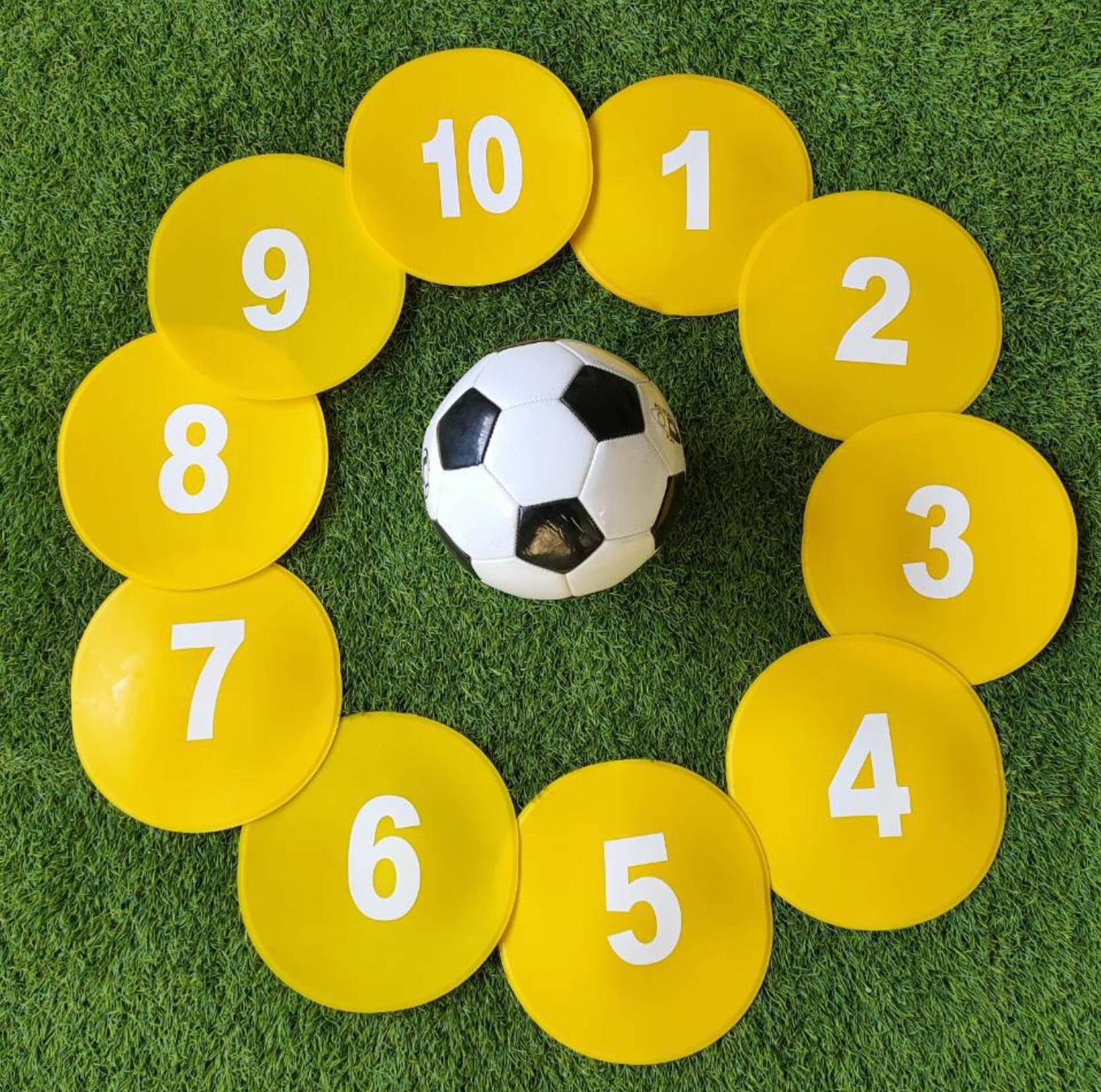 10Pcs Pack 9Inch Genummerde Platte Schijf Markers Anti Slip Agility Spot Kegels Voor Voetbal Basketbal Voetbal Hockey: Yellow 1-10 number