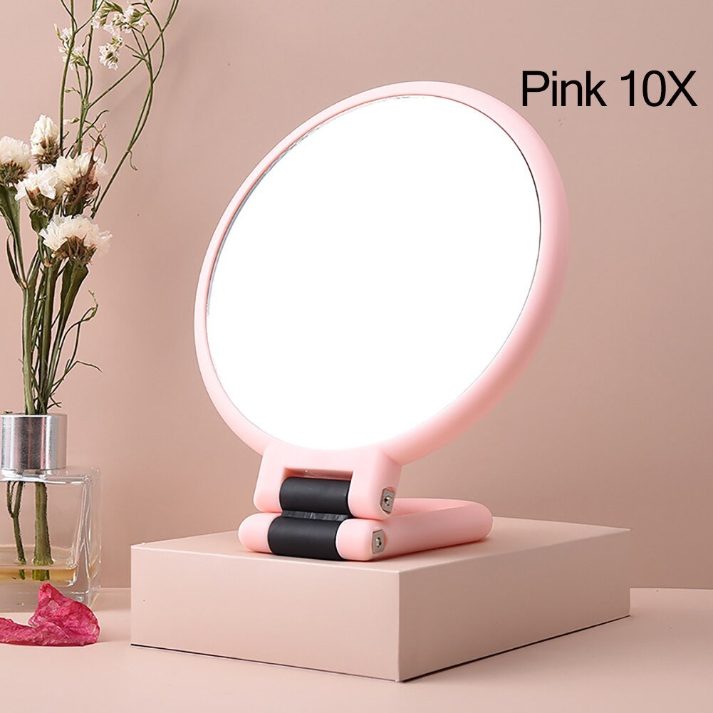 2/5/10/15X Magnifying Makeup Mirror Hand Mirror Portable Folding Makeup Vanity Mirror Double Sided Handheld Mirrors Makeup Tools: Pink 10X