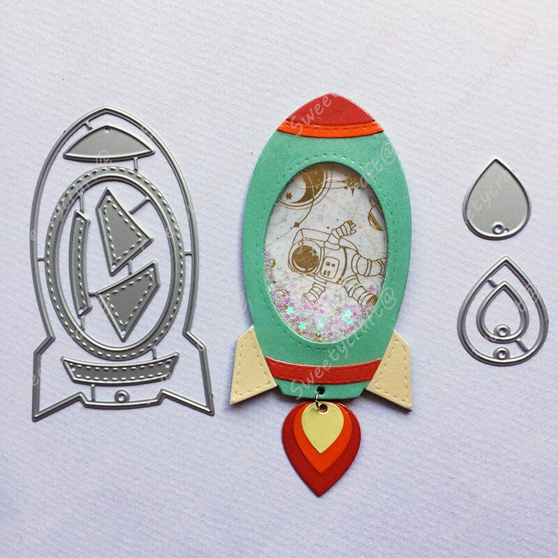 Metal Cutting Dies Space Rocket Shaking Frame Dies Scrapbooking Stamps Stencil Die Cut Craft Album Card Making